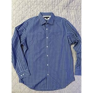 Banana Republic Non-Iron Blue Check Button Down Shirt Men's 16–16.5 L